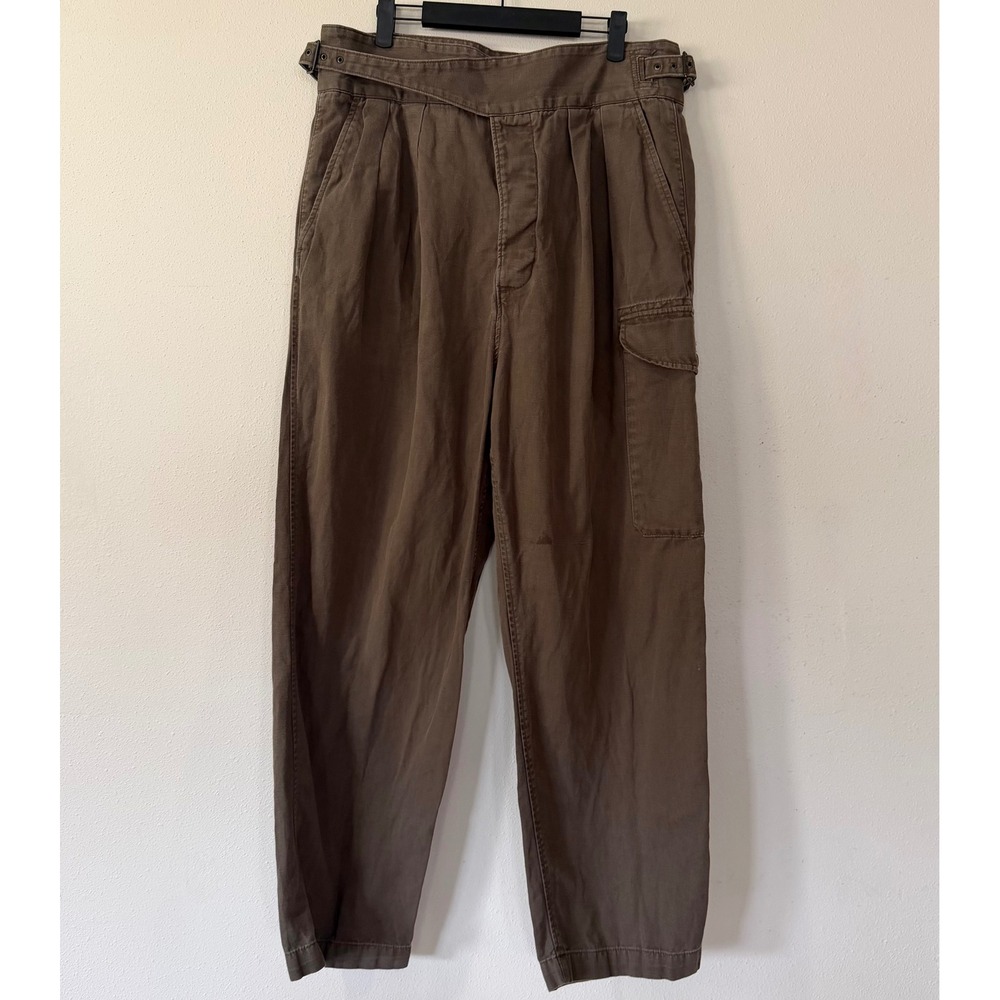 Banana Republic Brown Cotton Linen Cargo Pants High Waisted Pleated Size 14